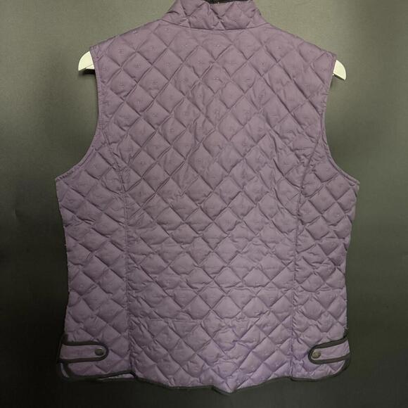 Eddie Bauer Purple Black Premium Goose Down Quilted Vest Size Large Woman’s - Picture 3 of 5